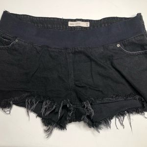 ASOS Maternity Denim Shorts in Black w/ Fringe, 36